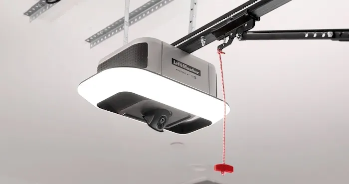 LiftMaster belt-drive garage door opener mounted on ceiling
